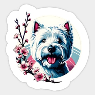 West Highland White Terrier Joy in Spring with Cherry Blossoms and Flowers Sticker